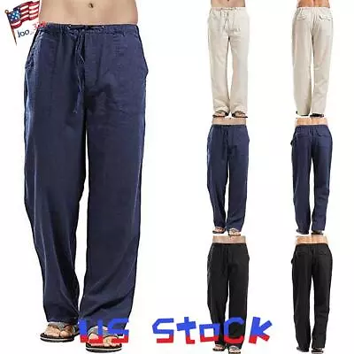 Men's Harem Pants Casual Cotton Linen Baggy Loose Oversized Yoga Hippy Trousers • $21.49