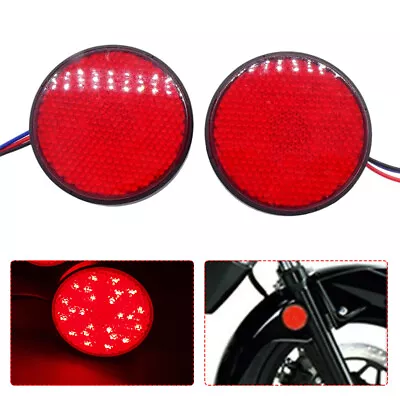 2pcs LED Round Reflector Rear Tail Brake Motorcycle Stop Lights Signal Lamp Red • $9.98