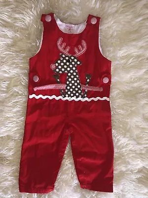 Mud Pie Red Christmas Corduroy Overall Longall Size 12-18Mos EUC • $18