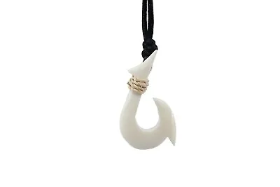 Hawaiian Fish Hook Necklace - Small White Hand Carved Adjustable Rope Maui • $5.76