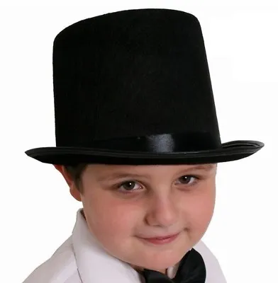 Childs Top Hat 55cm Black Felt Satin Band Magician Victorian Fancy Dress Costume • £7.49