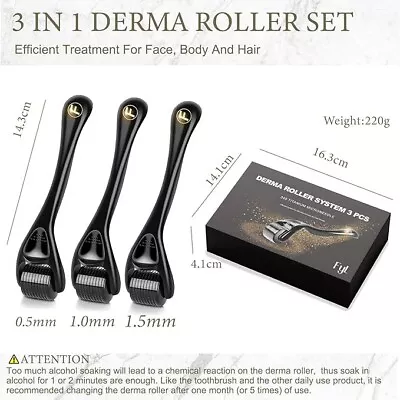 Derma Roller Beard Roller Microneedle FYL 3 Pack Derma Roller Kit (0.5Mm/1.0Mm/1 • $23.99