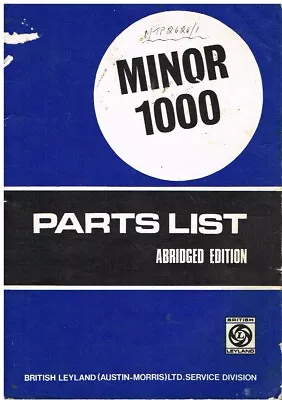 Morris Minor 1000 Saloon Traveller Tourer 1956-71 Factory Parts Catalogue • $55.95