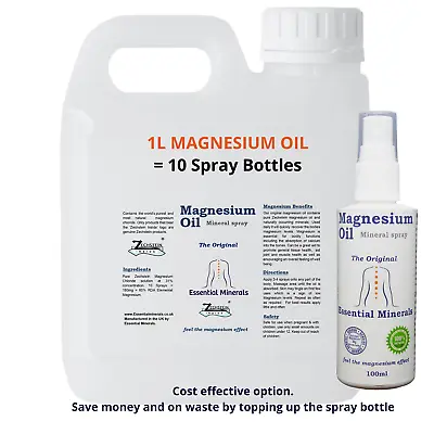 100ml + 1l Refill Ultra Pure Max Strength  Zechstein Magnesium Oil Spray  • £44