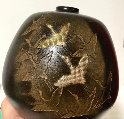 £153.11 • Buy Crane Bird Bronze Vase 6.6 Inch Japanese Vintage