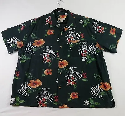 Joe Marlin Mens Shirt 3XL Black Button Up Floral Short Sleeve Hawaiian Camp • $19.97