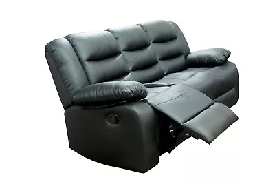 Luxury Roma Black Bonded Leather Recliner Sofa Set 3 Seater 2 Seater Cupholders • £849.99