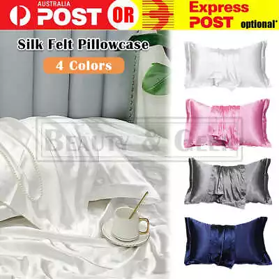 2x Silk Satin Pillow Case Cover Solid Standard Bedding Smooth Soft Pillowcase AU • $11.79