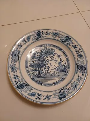 Vintage Large 13 1/2  Tichelaar Makkum Blue Flower Delft Wall Plate Bowl Platter • $195