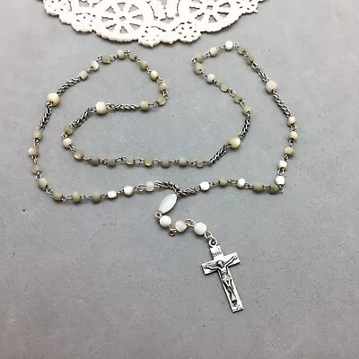 Vintage Rosary Petite Child Mother-of-Pearl Beads Sterling Silver Crucifix 12  • $22.64