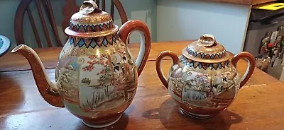 Antique Vintage Japanese Porcelain Kutani Teapot And Sugar Bowl Fab Condition  • £25