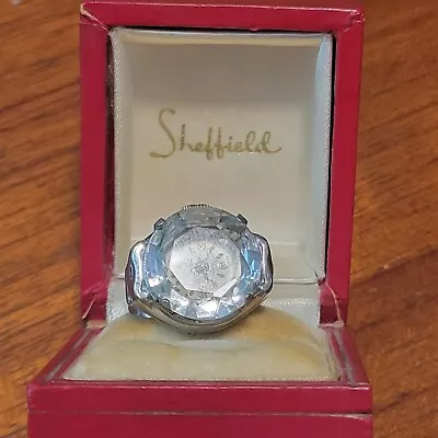 Vtg Sheffield Ring Watch Faceted Crystal Swiss Made Box Papers 1965 For Repair • $65