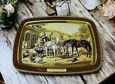 Currier & Ives Preparing For Market Vintage 1970's Metal Serving Tray Decor Ad.. • $6.25