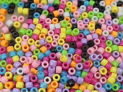 500 Acrylic Barrel Pony Beads 6X5mm Various Colour For Kids Craft Kandi Bracelet • £3.83