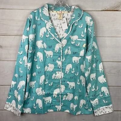 Munki Munki Pajama Womens Size M Blue Polar Bears Button Up Flannel TOP ONLY! • $19.99