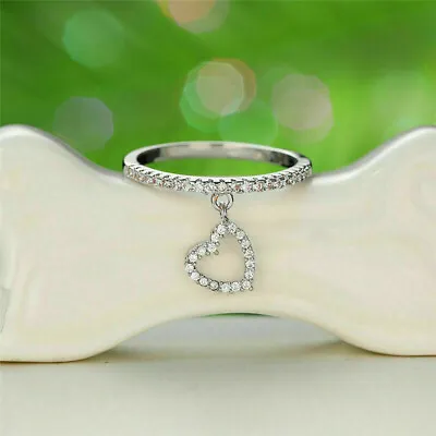 $123.66 • Buy Round Diamond Charm Heart Shape Wedding Band Engagement Ring 14k White Gold Over