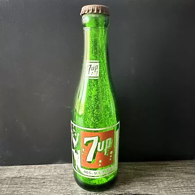 7-up Soda Bottle Bubble Girl Fresno California Vintage Green Embossed Duraglass • $13.99