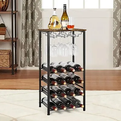 Wine Rack Freestanding FloorBar Cabinet For Liquor & Glasses4-Tier Bar Cabinet • $35.59