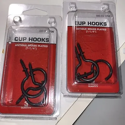 Cup Hooks Antique Brass Plated Qty: 6 New In Package • $2.95
