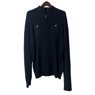 MARC ECKO Cut & Sew Men’s Black Ribbed Sweater Size 3XL Knit Pockets Cozy Winter • $24.99