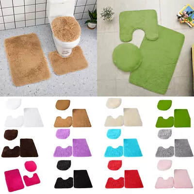 3Pcs Bathroom Mat Set Anti Slip Toilet Rugs Carpet Toilet Lid Cover Bath Mat Set • $18.56