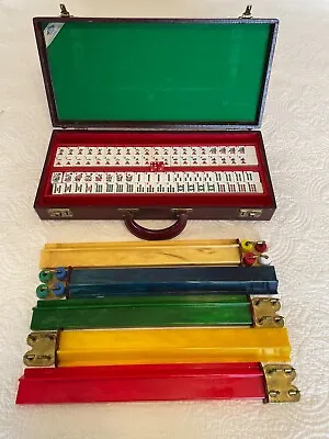 E. S. Lowe Mah Jongg 1960s Complete Set Of 166 Tiles Carrying Case Racks • $218