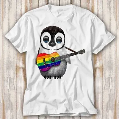 Baby Penguin Playing Guitar Gay Pride LGBT Rainbow T Shirt Top Tee Unisex 4040 • £6.70