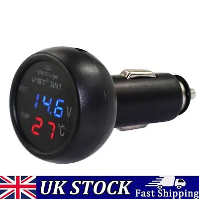 3 In 1 Car Voltmeter Thermometer 12V 24V Multifunctional Adapter (Red Blue) • £7.99