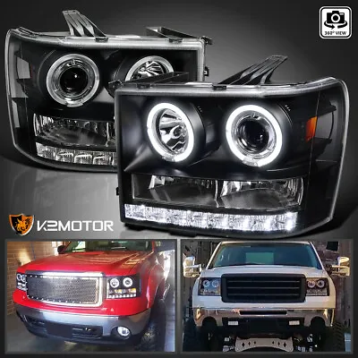 Black Fits 2007-2013 GMC Sierra 1500 2500HD 3500HD LED Halo Projector Headlights • $135.62