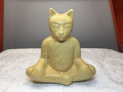 Buddha Cat Amber Crackle Meditating Zen Cat Venice Clay 7.5” • $39.99