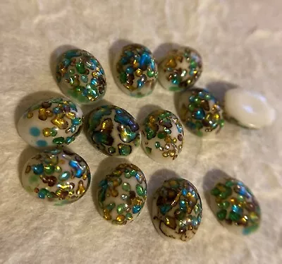 $5.99 • Buy AM1149 Rare Vintage Japan Glass Cabochons 10x8mm Oval Multi Opal Unfoiled (12)