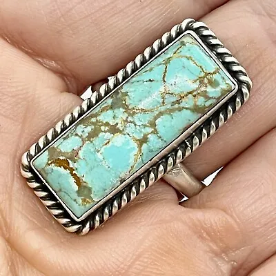 Navajo Number 8 Mine Turquoise Ring Sz 8.5 Sterling By A Martinez Adjustable 11g • $135.94