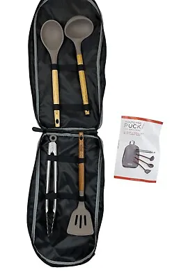 WOLFGANG PUCK Wood Handled Kitchen Utensils In Fold Out Case Set Of 4 NEW • $18