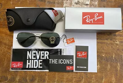 $125 • Buy RAY BAN RB3025 AVIATOR 62mm LARGE G15 GREEN LENS SUNGLASSES NIB W/CASE  L2821