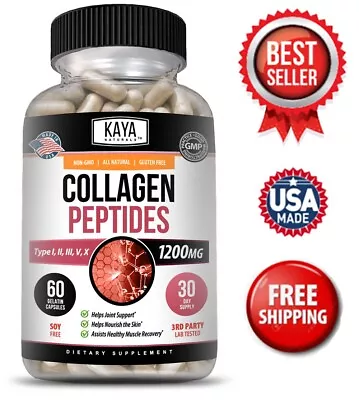 COLLAGEN PEPTIDES Types I II III V X 1200mg Pills Anti-Aging Skin Capsules • $9.98