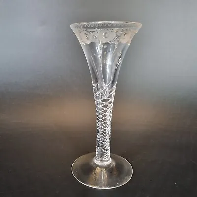 Rare Antique 18th Century Puzzle Wine Glass Air Twist Stem Engraved Flowers • £595