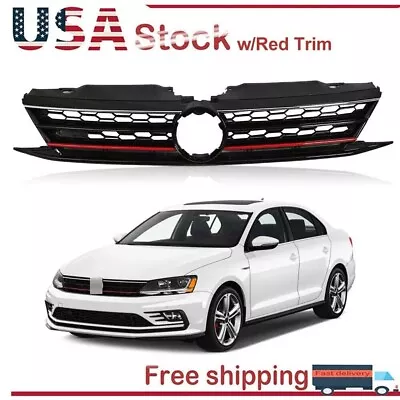 Black Grill W/Red Trim Fit 2015 2016 2017 VW Volkswagen Jetta Front Upper Grille • $44.50