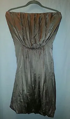 Miguelina Sz Large Petula Stretch Charmeuse Silk Strapless Bubble Dress Taupe • $69.99