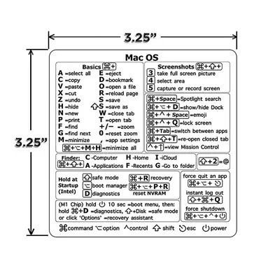 Mac OS Keyboard Shortcut Vinyl Decal Sticker MacBook Air Pro M1 2022 • $3.85