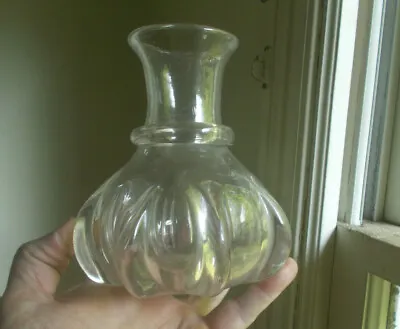 $120 • Buy 1860 Pontiled 6  Heavy Flint Glass Pillar Mold Water Bottle Or Vase Applied Ring
