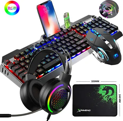 $45.89 • Buy Wired Gaming Set Keyboard Mouse Headset & Mat Gamer Bundle For PS4 PC Xbox One