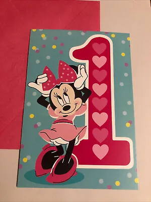 Happy Birthday Disney Minnie Happy 1st One Birthday 5”x7” Hallmark Greeting Card • $3.69