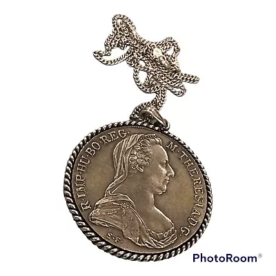 Antique Pendant Maria Theresia 1780 Old Sterling Silver Pendant Habsburg Coin • $210