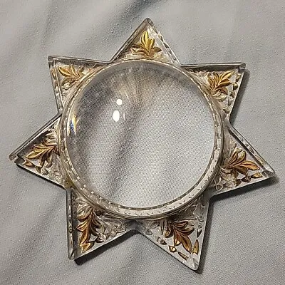 Antique Victorian 7 Point Star Shaped Goofus Glass Magnifying Frame Paperweight • $56