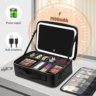 Makeup Bag With Light Up LED Mirror Travel Cosmetic Train Storage Case Portable • £22.99