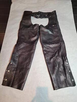 Vintage JR Genuine Black Leather  Motorcycle Riding Chaps Size XL See Photos  • $29.50