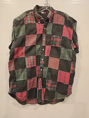 Vintage Tommy Hilfiger Plaid Patchwork Shirt Long Sleeve Fishing And Travel XL • $24.49