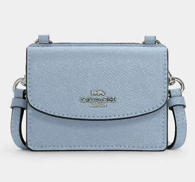 Coach Flap Card Case On Lanyard Leather Crossbody Wallet ~NWT~ Blue C5611 • $136.45