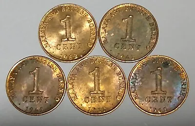 1962 MALAYA BORNEO 1 CENT BRONZE (5 COINS) BRITISH MALAYSIA Some Staining • $4.48