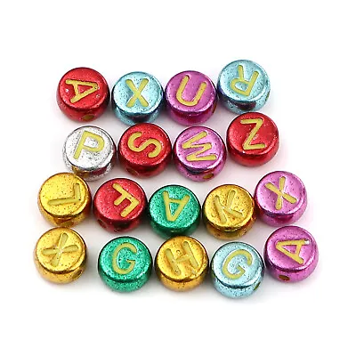 100 Acrylic Flat Circle Alphabet Beads - 7mm - Metallic Sheen Random Mix J656116 • £3.19